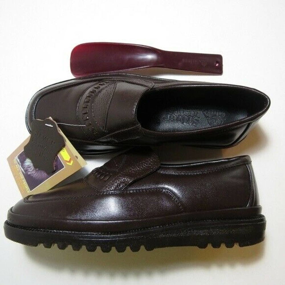 Vintage EUR 37 Silver Genuine Leather Brown Slip On Shoes Loafers W 6 M 5